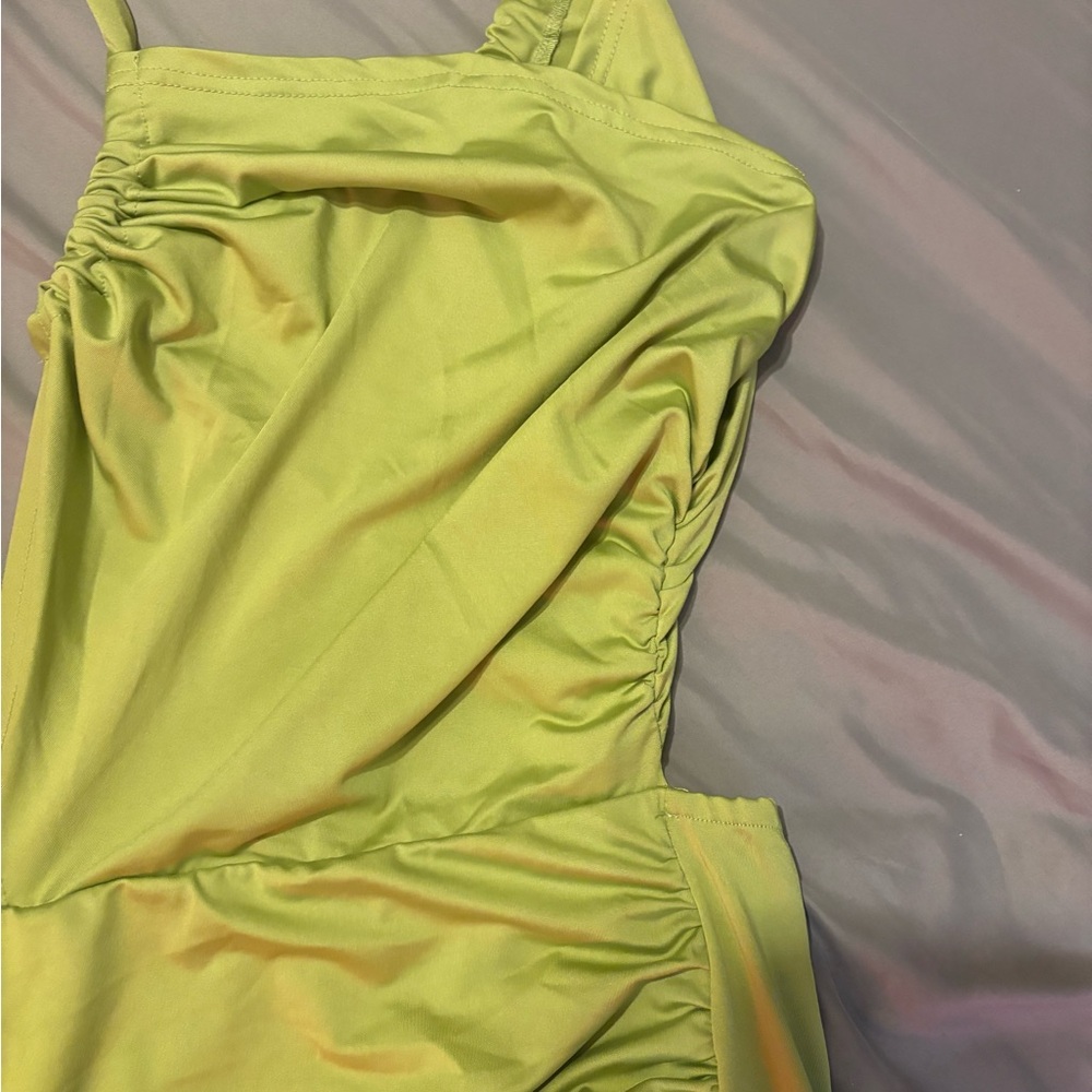 Lime Green Ruched Dress